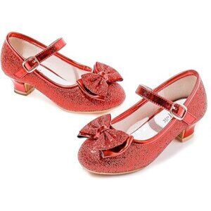 New Walofou Glitter Sparkly Bow Heeled Girls Mary Janes Princess Dress Bow, Sz 4